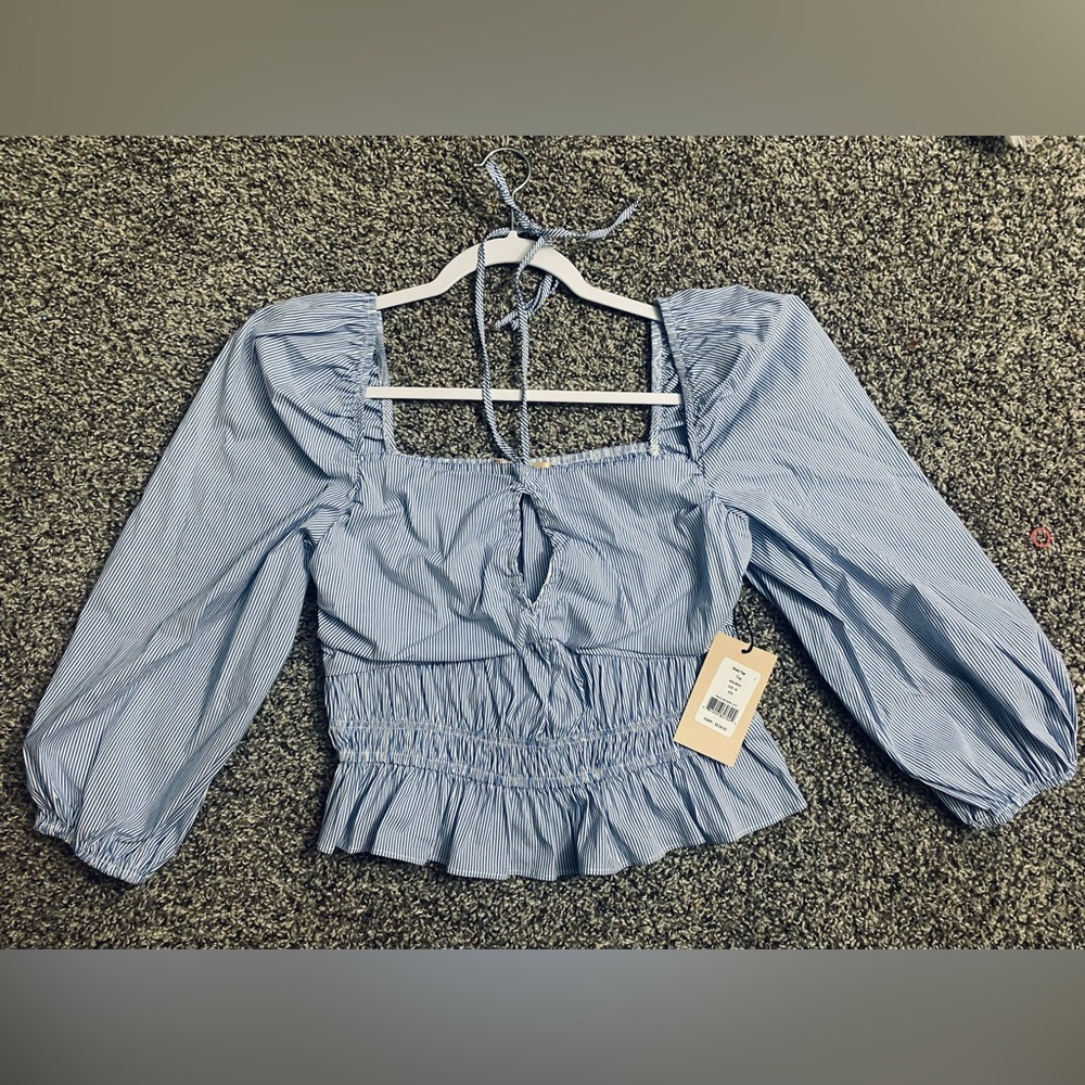 Bailey 44 blue/white striped long sleeve puffy arms, top women’s size M